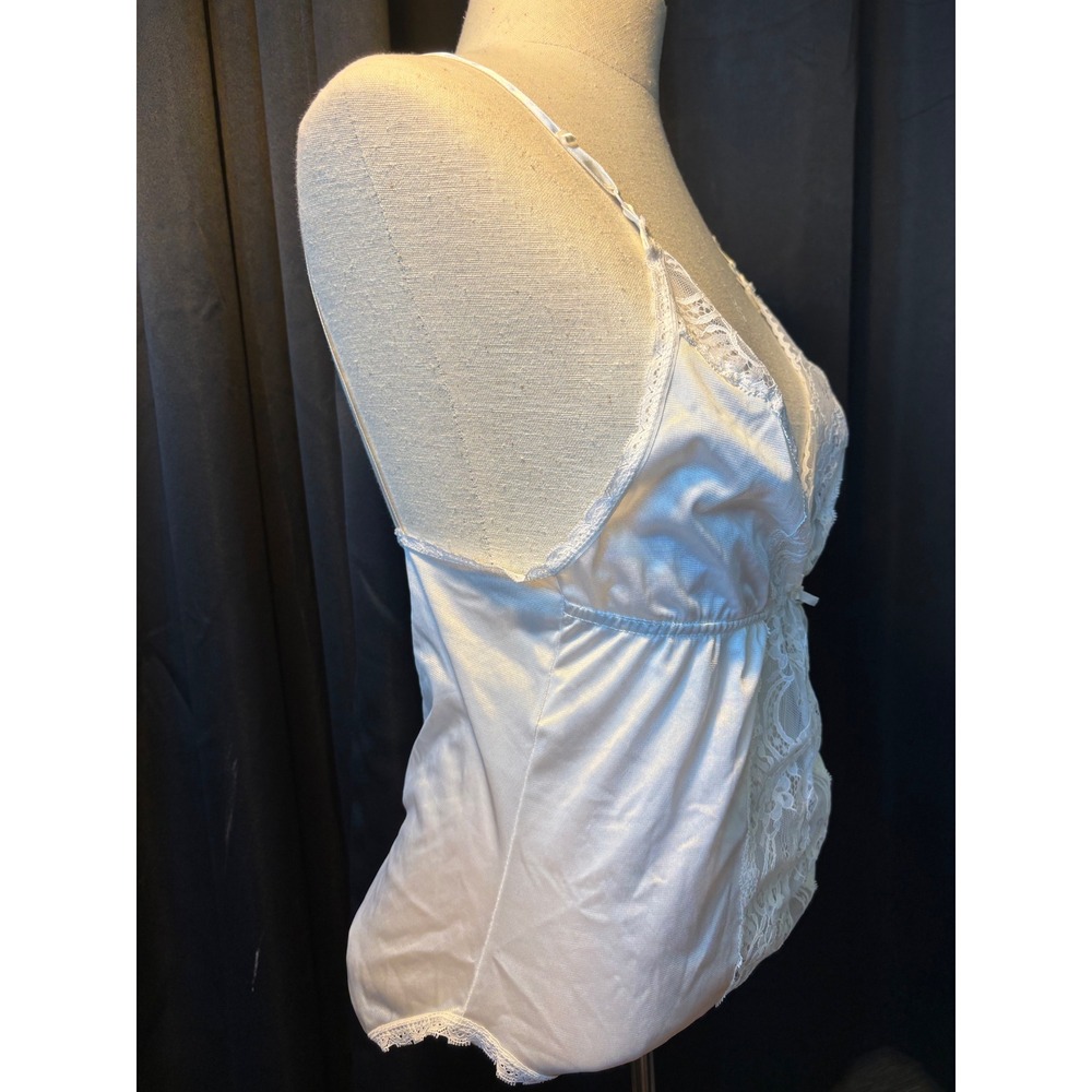 Vintage White Lace Satin Teddy Bodysuit Lingerie Snap Crotch Bridal Small